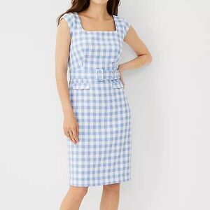 Beautiful gingham light blue and white belted sheath dress from Ann Taylor